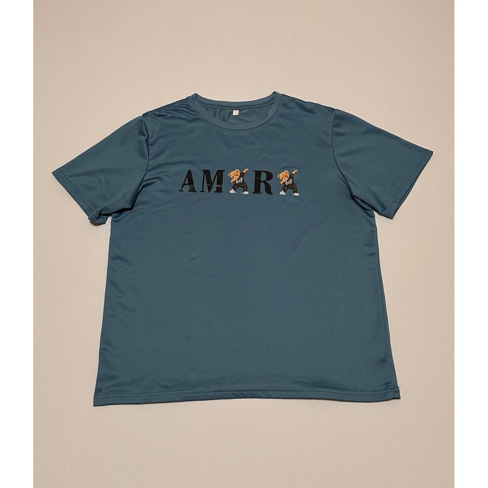 Amara Dabbing Teddy Bear Graphic T-Shirt Mens Medium Teal Green Short Sleeve Tee